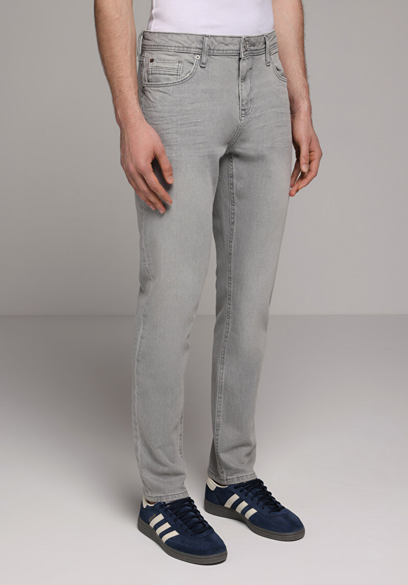 Straight Fit Erkek Grey Denim Jean Pantolon