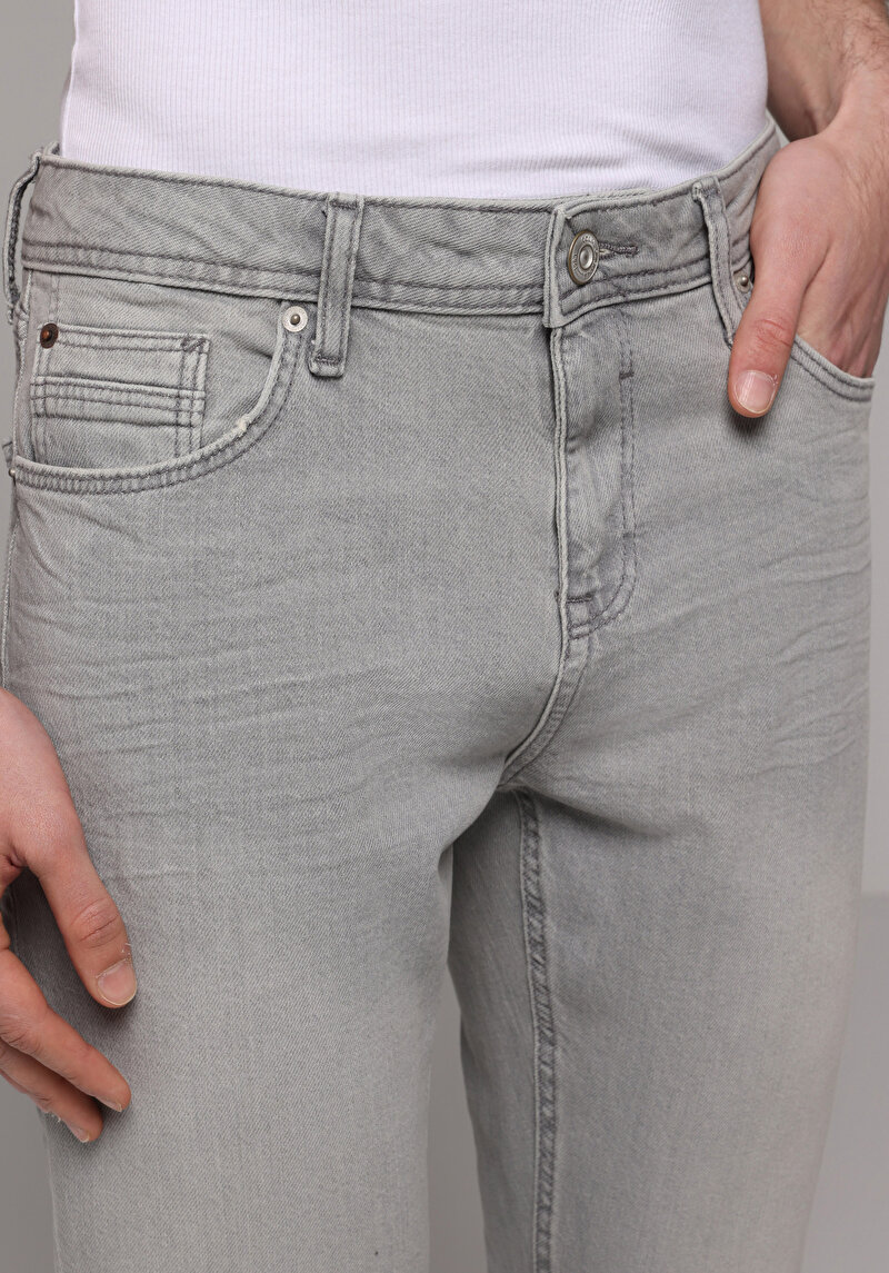 Straight Fit   Erkek Grey Denim Jean Pantolon