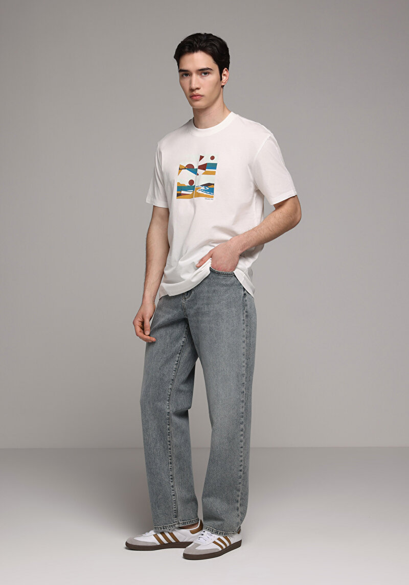 Loose Relaxed Fit Erkek Green Cast Denim Jean Pantolon