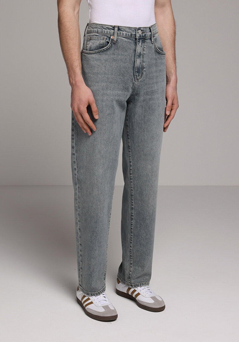Loose Relaxed Fit Erkek Green Cast Denim Jean Pantolon