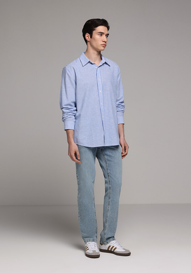 Straight Fit   Erkek Light İndigo Denim Jean Pantolon