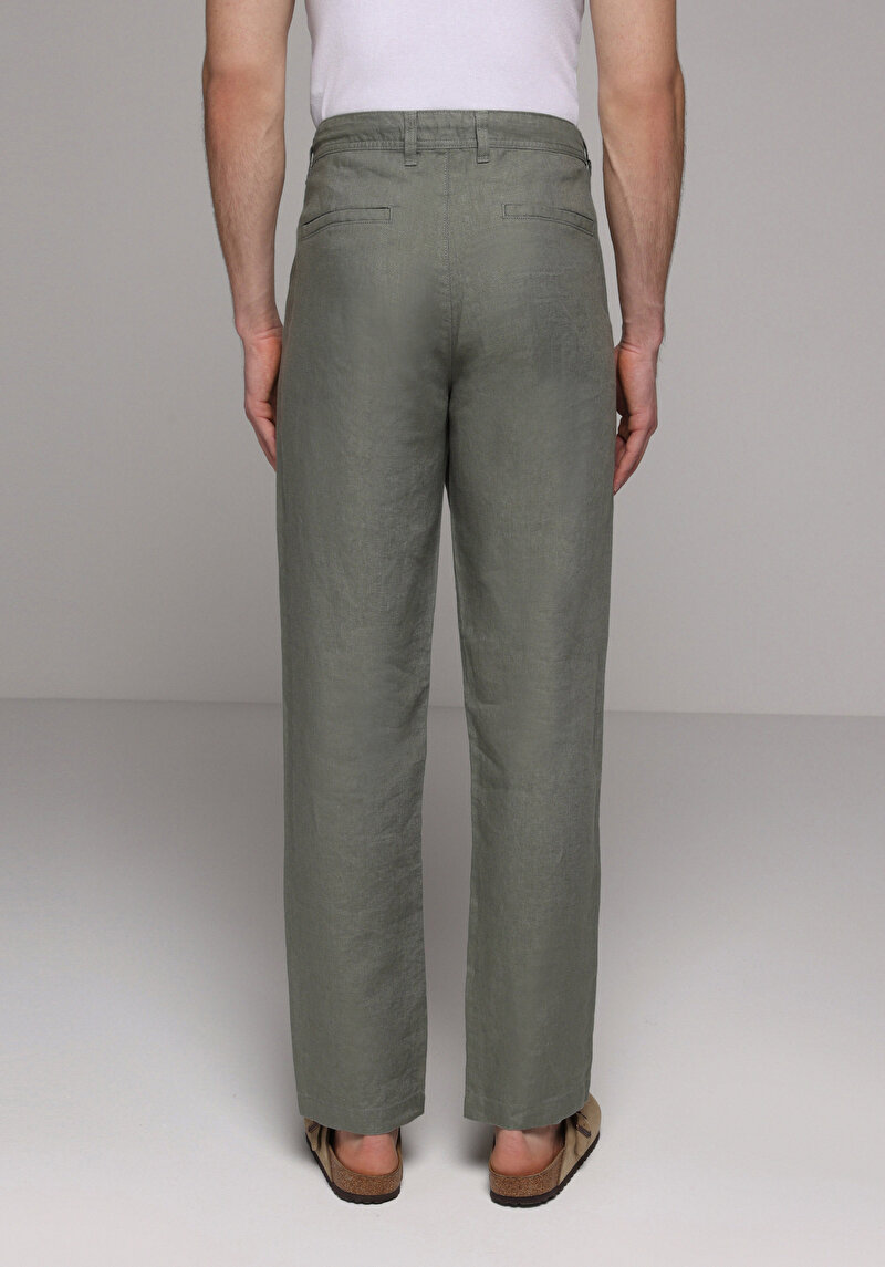 Regular Fit Orta Bel Düz Paça Erkek Yeşil  Pantolon