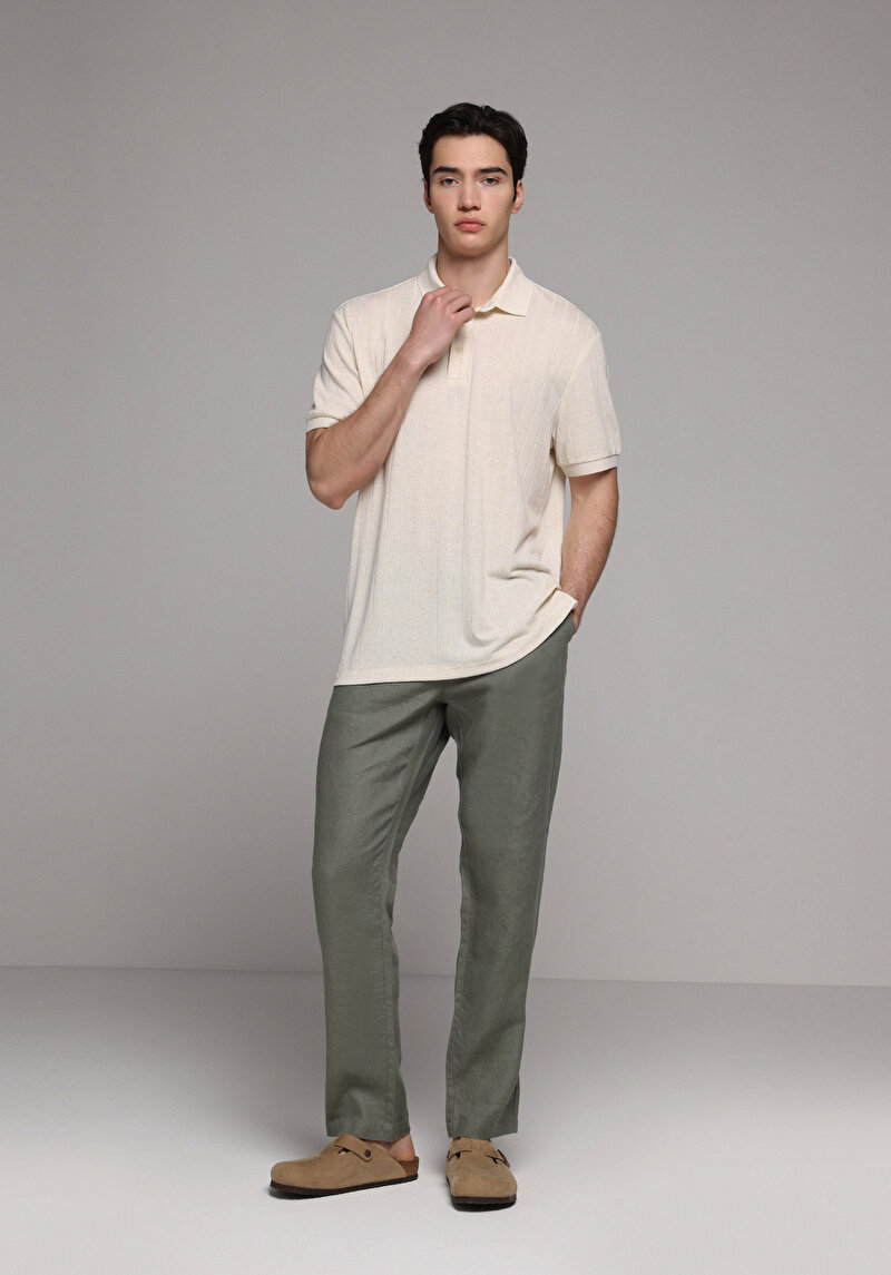 Regular Fit Orta Bel Düz Paça Erkek Yeşil  Pantolon