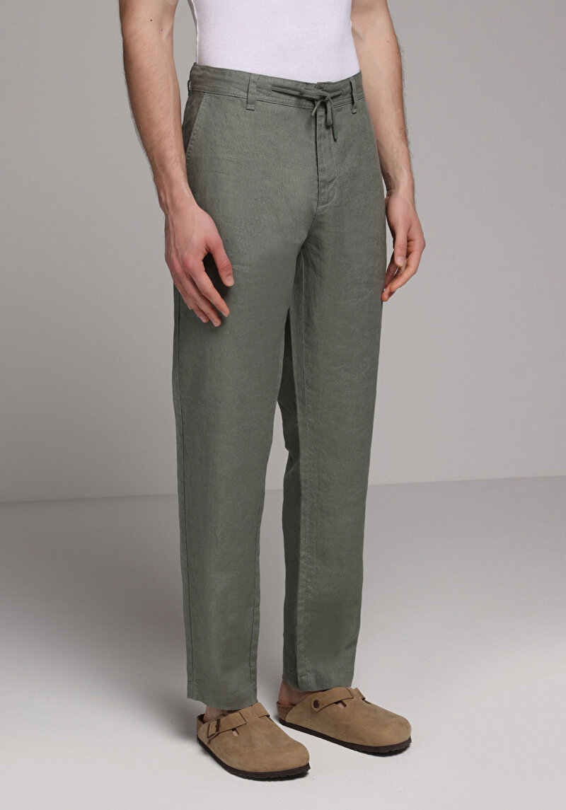 Regular Fit Orta Bel Düz Paça Erkek Yeşil  Pantolon
