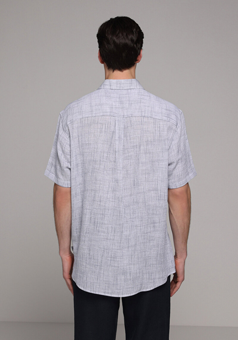 Regular Fit Shirt Neck Düz Erkek Mavi Kısa Kol Gömlek