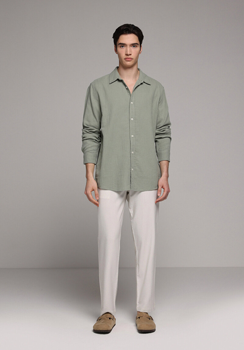 Slim Fit Orta Bel Düz Paça Erkek Taş Pantolon