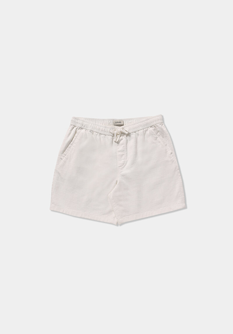 Relaxed Fit Orta Bel Düz Erkek Beyaz Şort