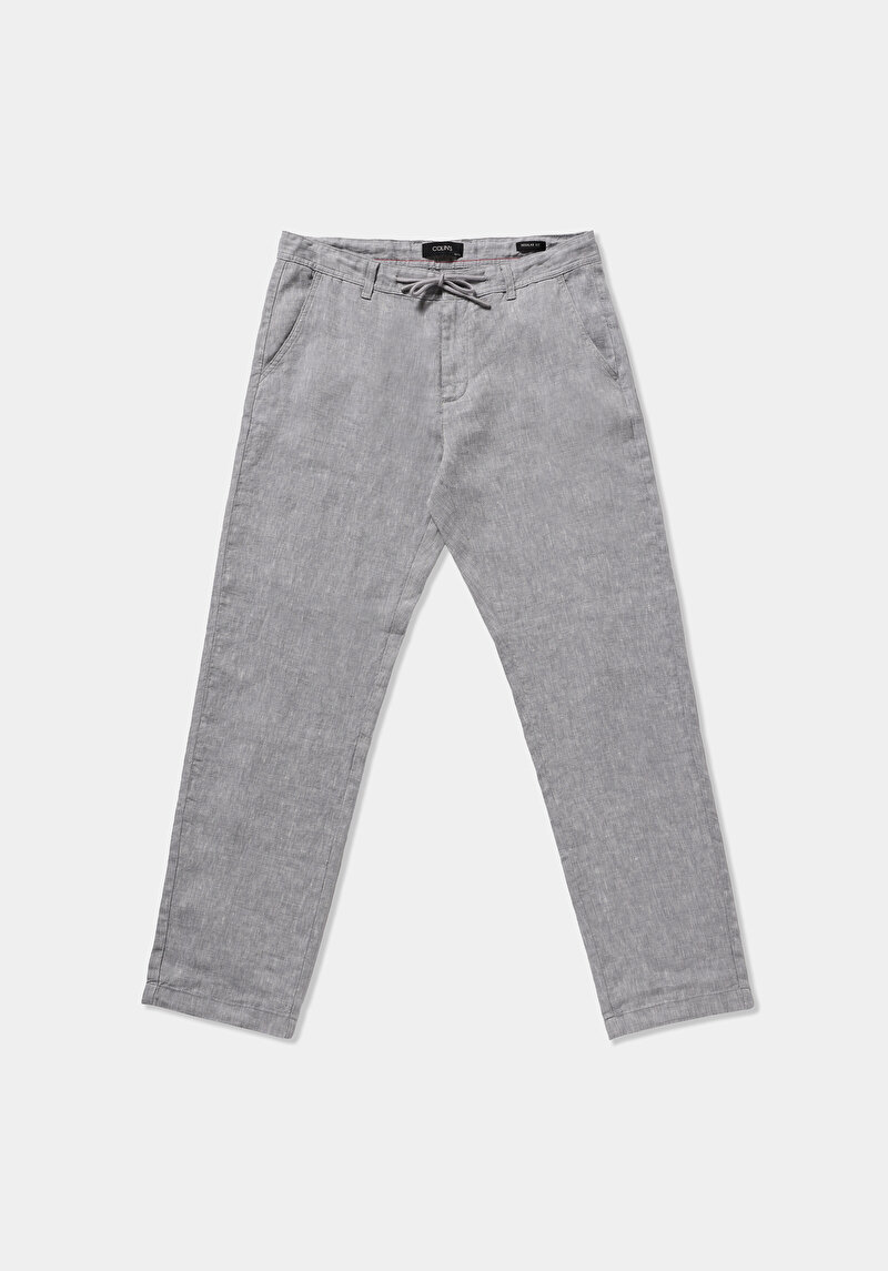 Regular Fit Orta Bel Düz Paça Erkek Gri  Pantolon