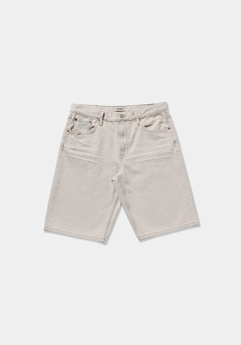Loose Straight Fit Orta Bel Düz Erkek Bleach İndigo Denim Jean Şort