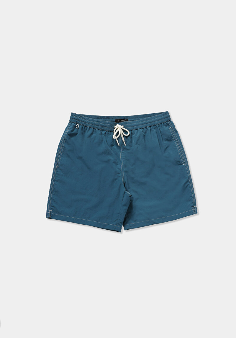 Slim Fit Düz Erkek Yeşil Deniz Şortu