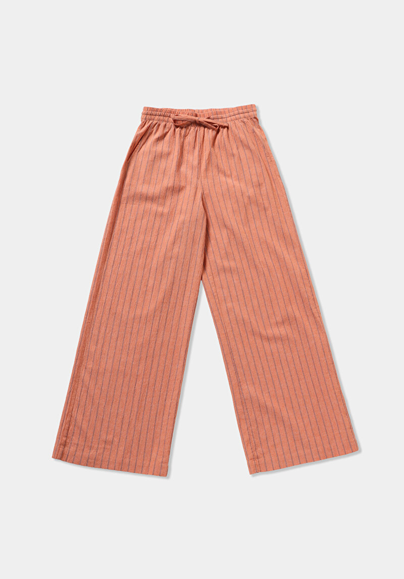 Regular Fit Yüksel Bel Geniş Paça Kadın Turuncu  Pantolon