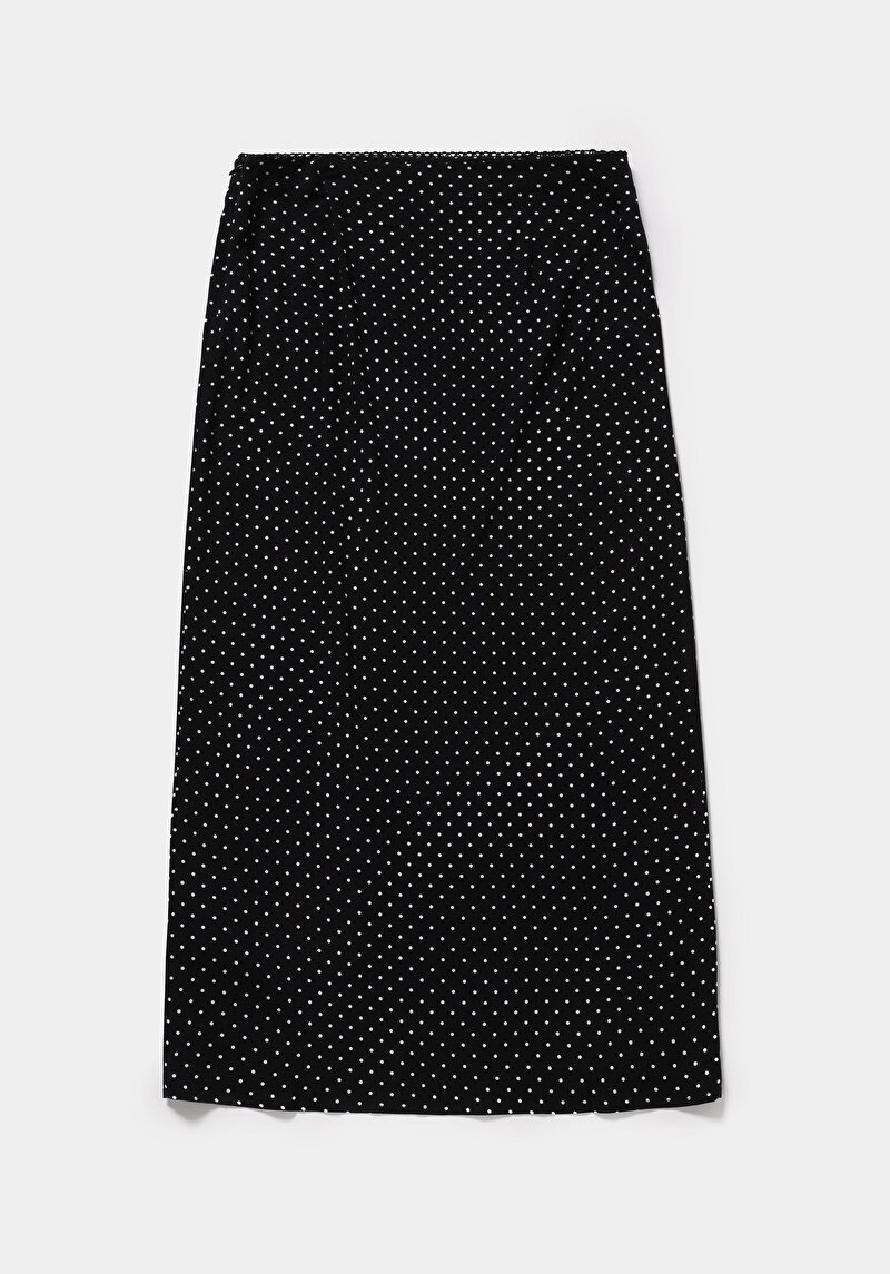 Maxi Length Puantiyeli Fermuarlı Kadın Siyah Etek