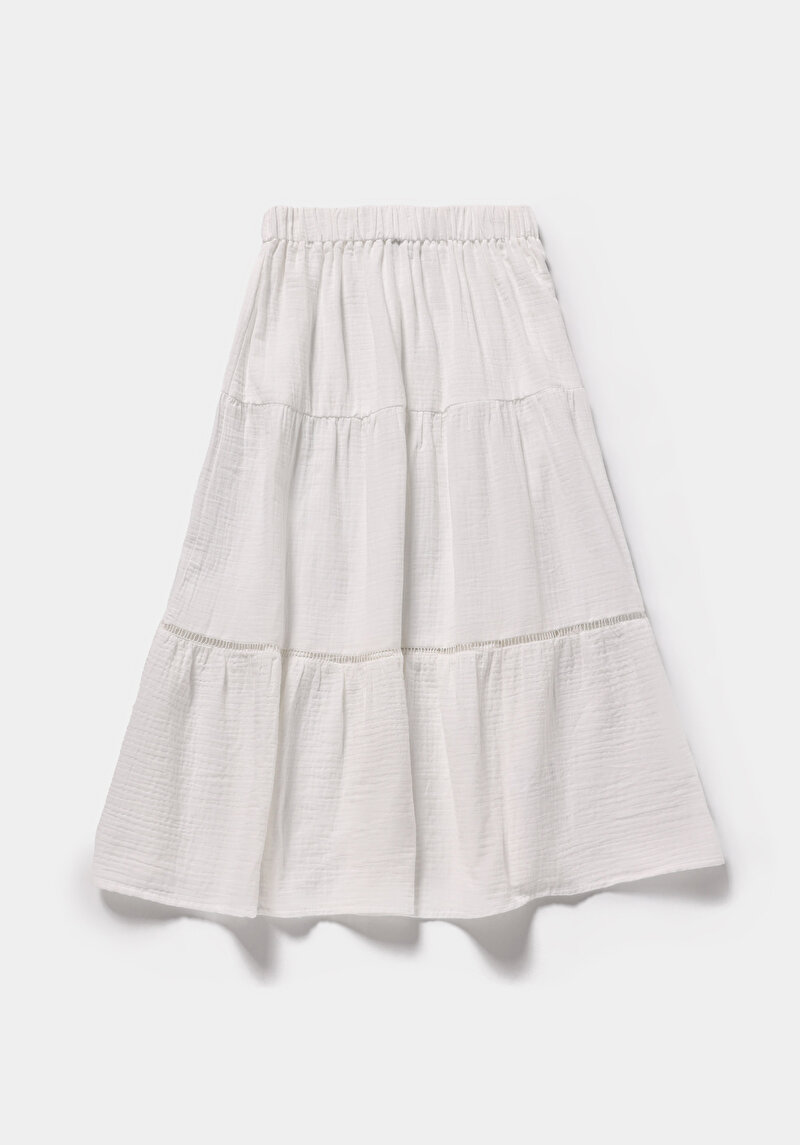Maxi Length Düz  Kadın Beyaz Etek