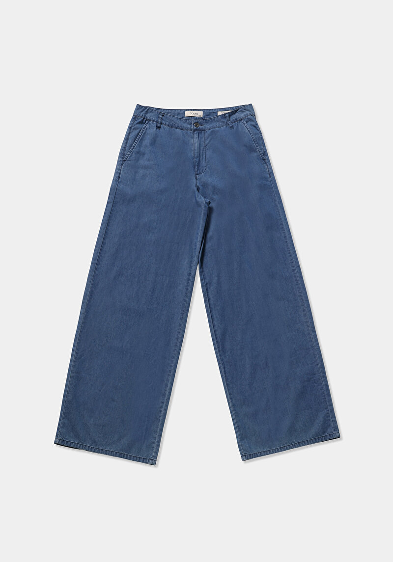 Loose Fit   Kadın Mid İndigo Denim Jean Pantolon
