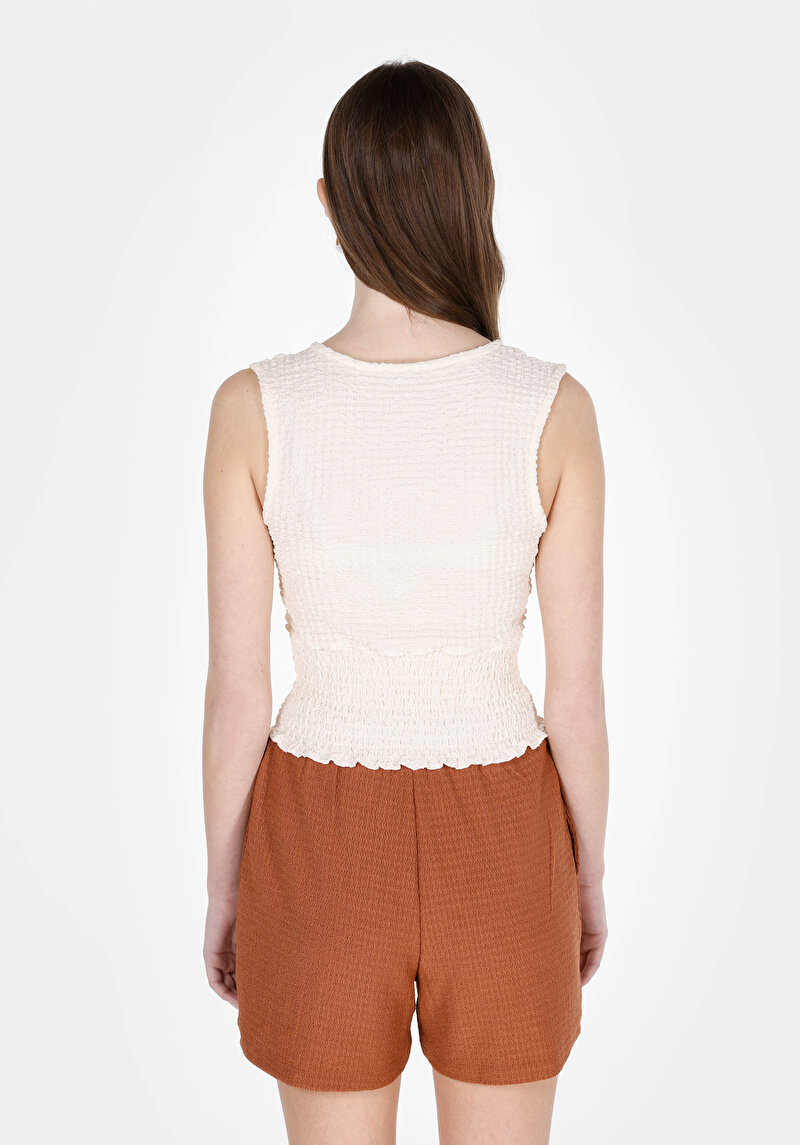 Slim Fit Kısa Kol Kadın Ekru Atlet