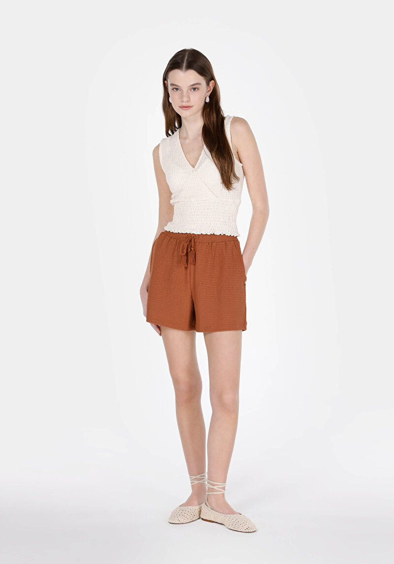 Slim Fit Kısa Kol Kadın Ekru Atlet