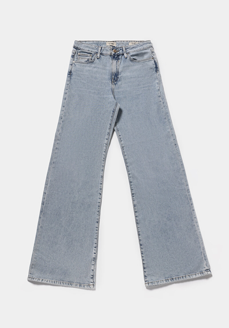 Regular Fit Yüksel Bel Geniş Paça Kadın Denim Jean Pantolon
