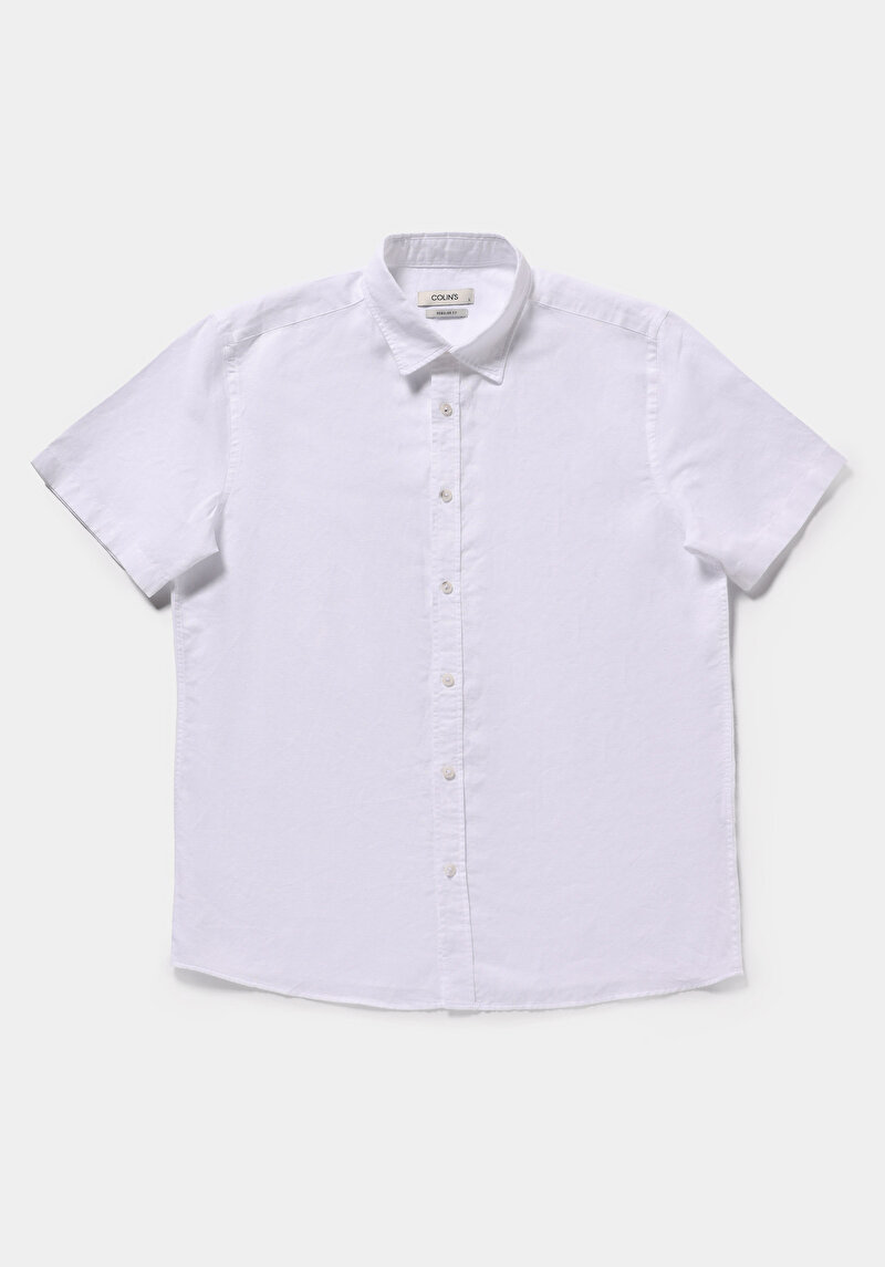 Regular Fit Shirt Neck Düz Erkek Beyaz Uzun Kol Gömlek