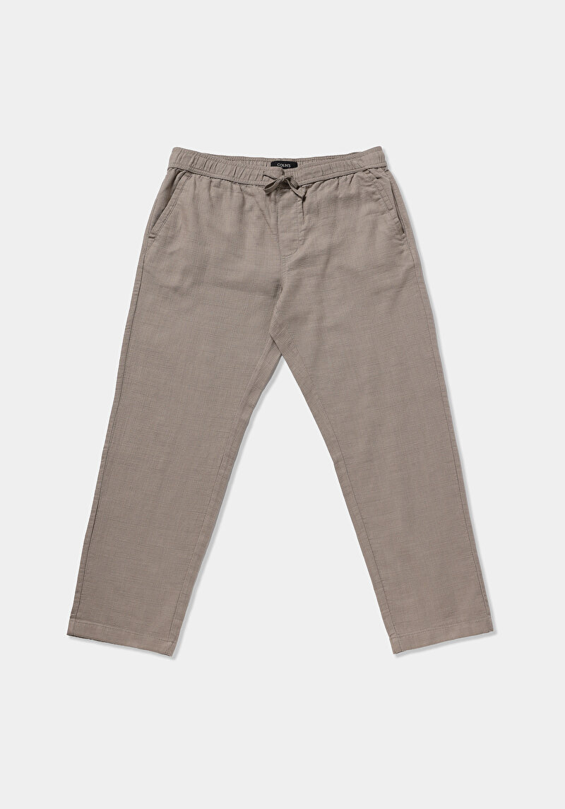 Regular Fit Orta Bel Düz Paça Erkek Bej  Pantolon