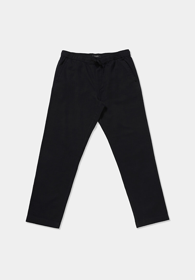 Regular Fit Orta Bel Düz Paça Erkek Siyah  Pantolon
