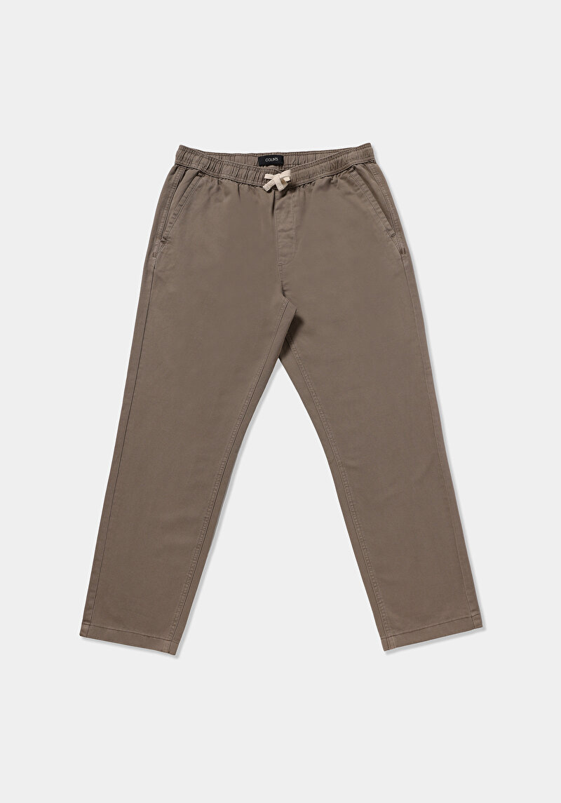 Regular Fit Orta Bel Düz Paça Erkek Bej  Pantolon