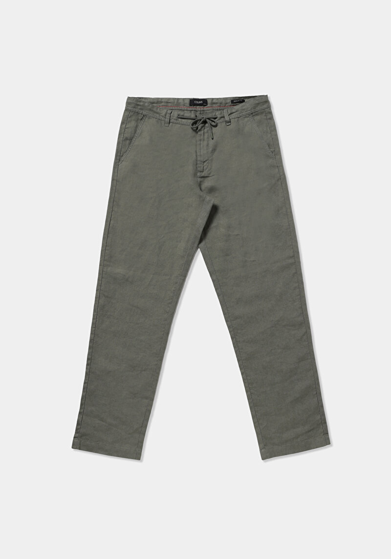 Regular Fit Orta Bel Düz Paça Erkek Yeşil  Pantolon