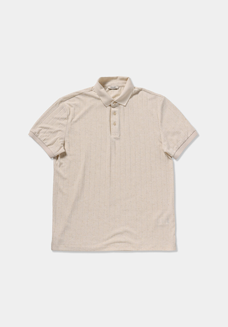 Regular Fit Polo Yaka Düz Erkek Bej Kısa Kol Tişört