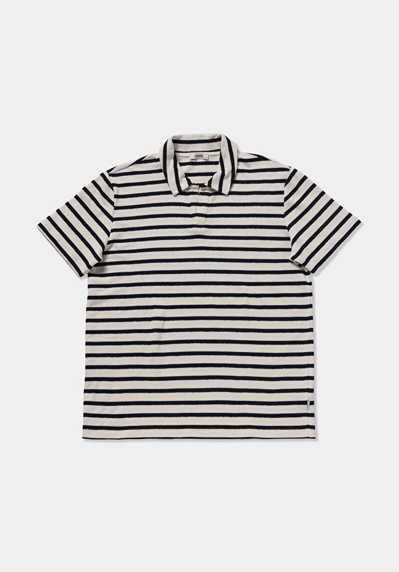Regular Fit Polo Yaka Çizgili Erkek Lacivert Kısa Kol Tişört