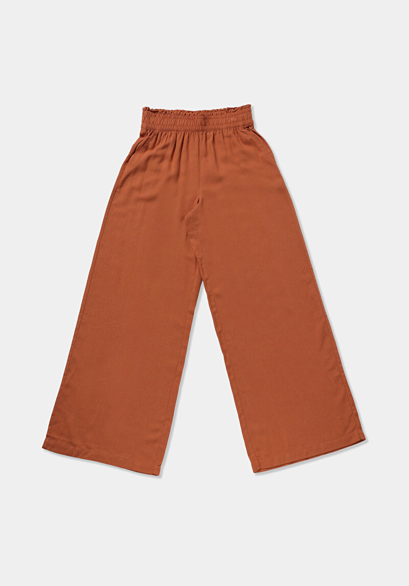 Regular Fit Yüksel Bel Geniş Paça Kadın Kahverengi  Pantolon