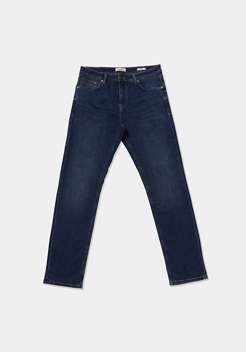 Straight Fit   Erkek Mid İndigo Denim Jean Pantolon