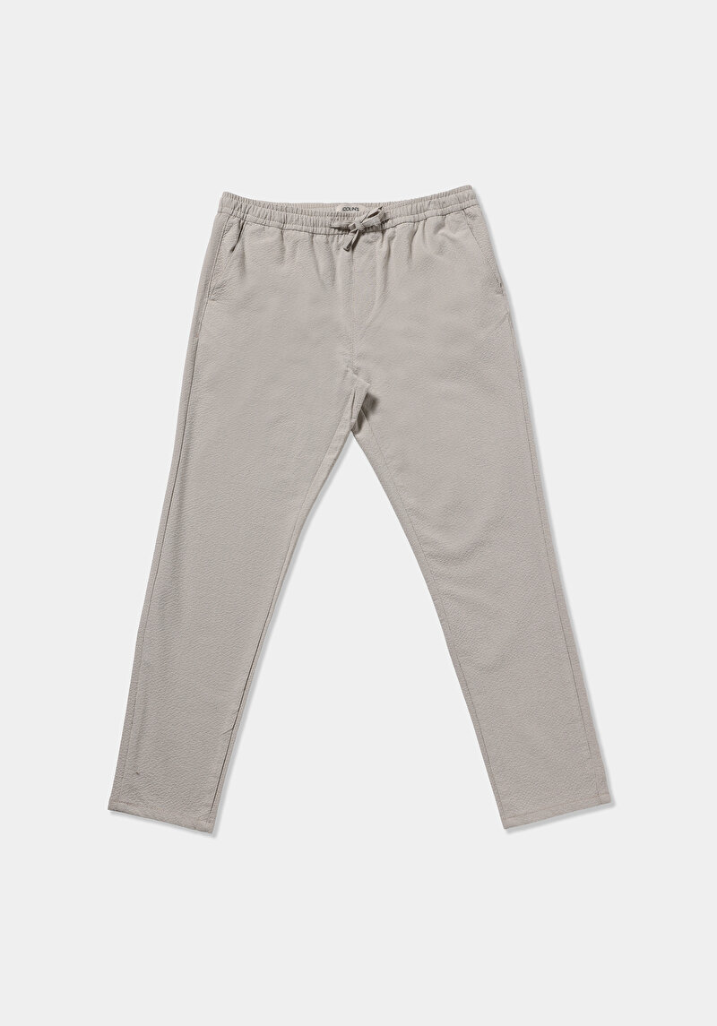 Slim Fit Orta Bel Düz Paça Erkek Bej  Pantolon