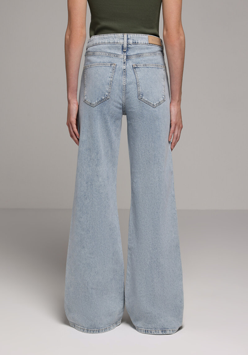 Regular Fit Yüksel Bel Geniş Paça Kadın Denim Jean Pantolon