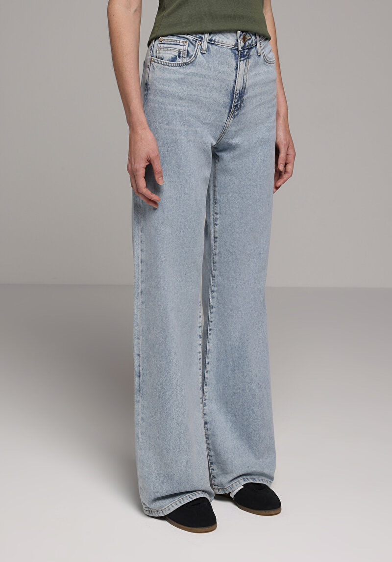 Regular Fit Yüksel Bel Geniş Paça Kadın Denim Jean Pantolon