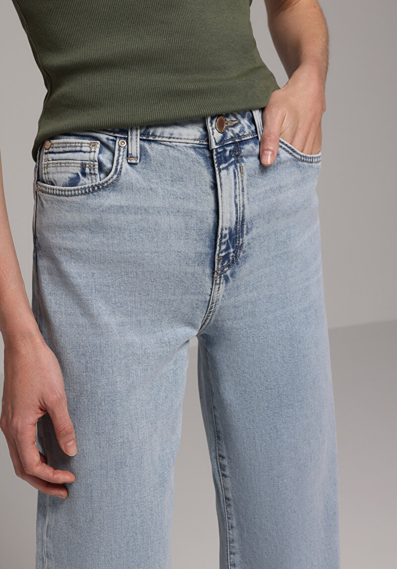 Regular Fit Yüksel Bel Geniş Paça Kadın Denim Jean Pantolon