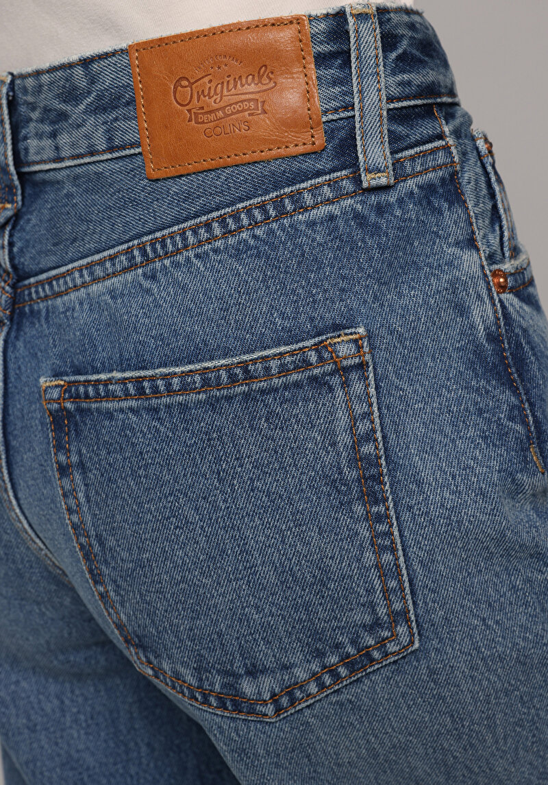Regular Fit Yüksel Bel Geniş Paça Kadın İndigo Jean Pantolon