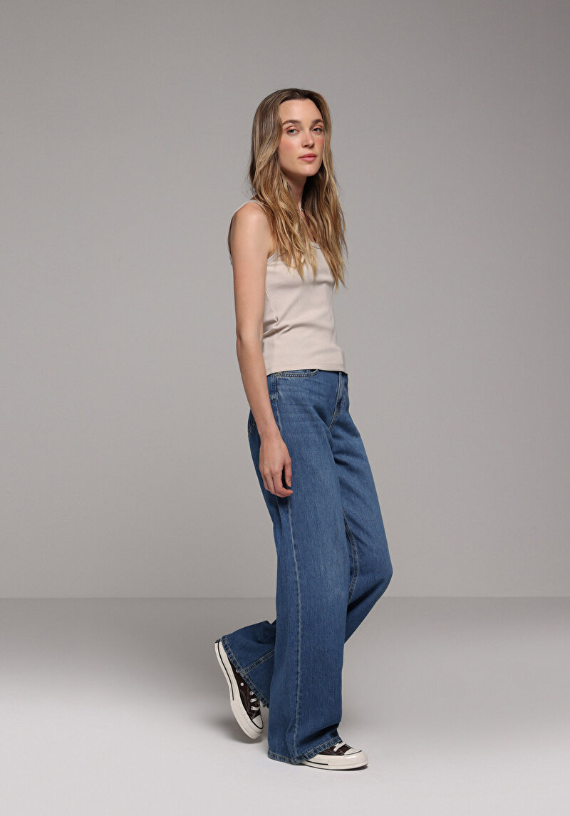 Regular Fit Kadın Mid İndigo Denim Jean Pantolon