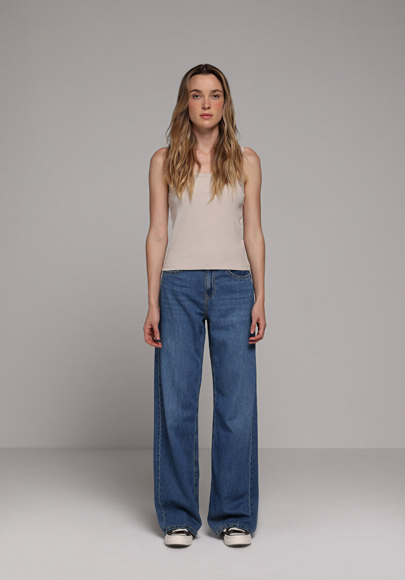 Regular Fit Kadın Mid İndigo Denim Jean Pantolon