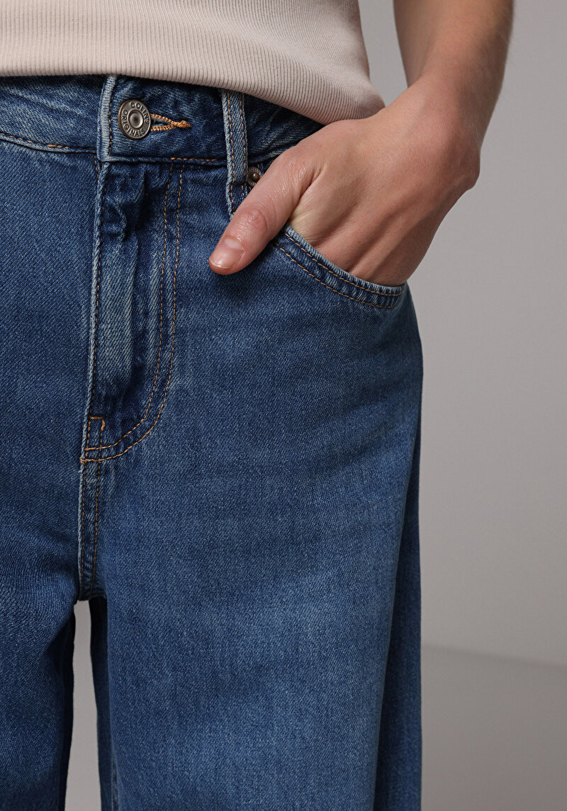 Regular Fit   Kadın Mid İndigo Denim Jean Pantolon