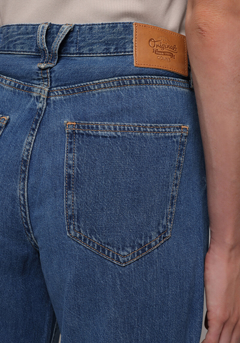 Regular Fit   Kadın Mid İndigo Denim Jean Pantolon