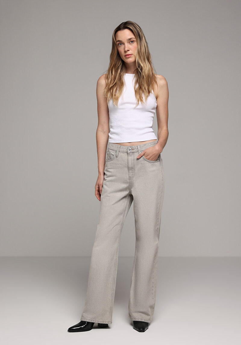 Straight Fit Kadın Grey Denim Jean Pantolon