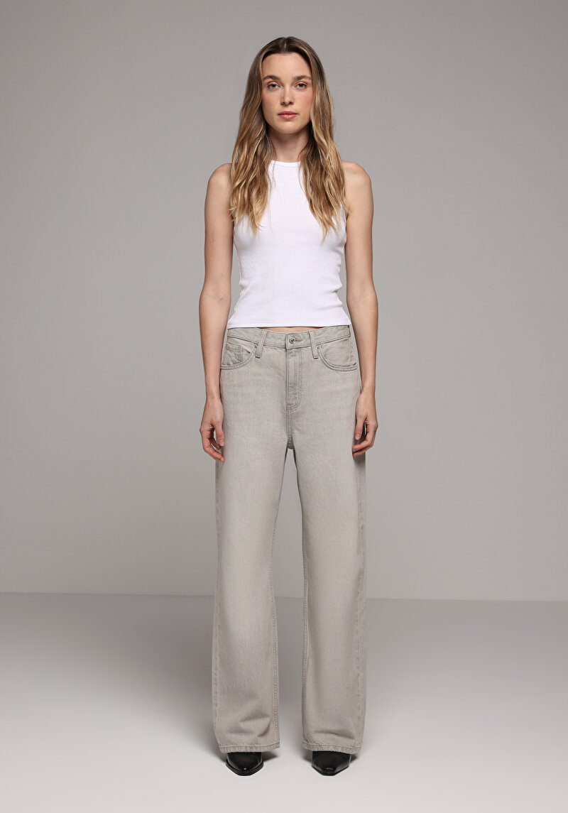 Straight Fit Kadın Grey Denim Jean Pantolon