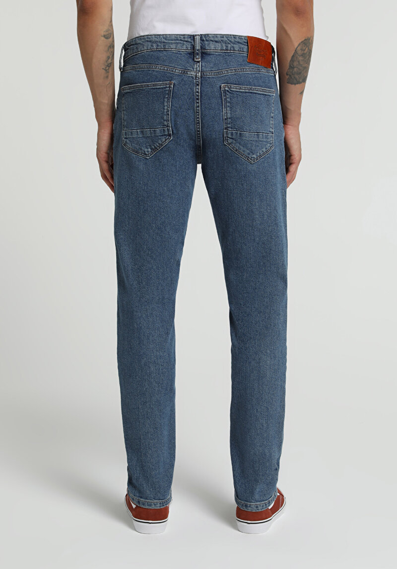 Slim Fit   Erkek Mid İndigo Denim Jean Pantolon