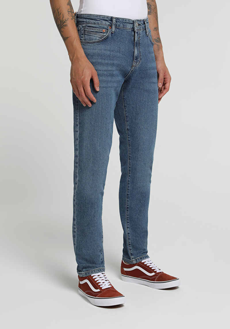 Slim Fit Erkek Mid İndigo Denim Jean Pantolon