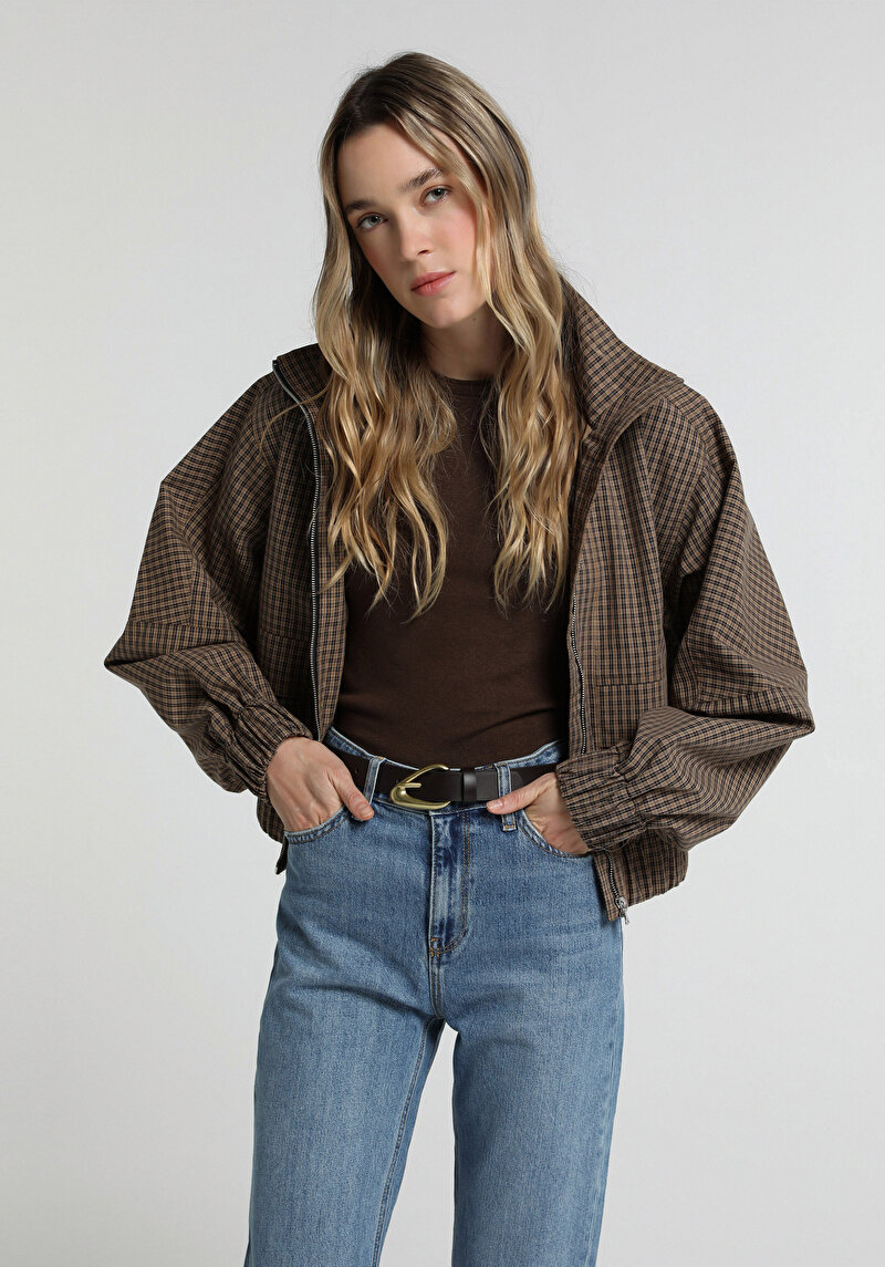 Fashion Fit Fermuarlı Astarlı Kadın Kahverengi Ceket