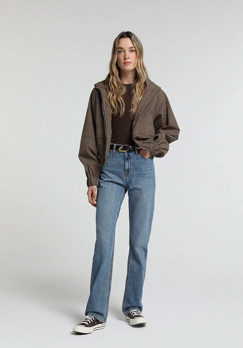 Fashion Fit Fermuarlı Astarlı Kadın Kahverengi Ceket