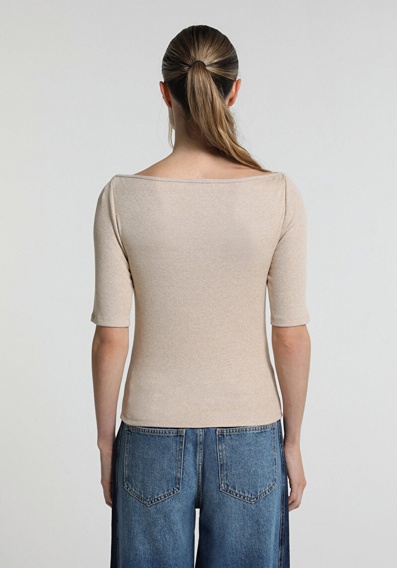 Slim Fit Kadın Bej Tişört