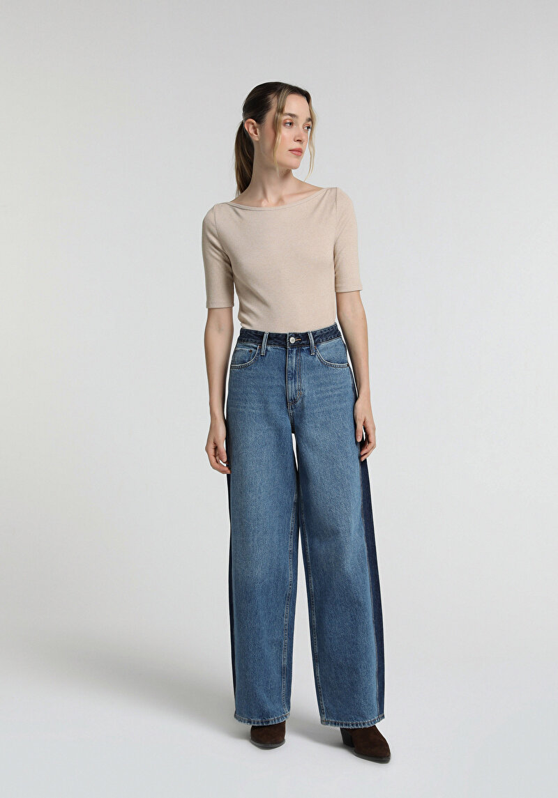 Slim Fit Kadın Bej Tişört