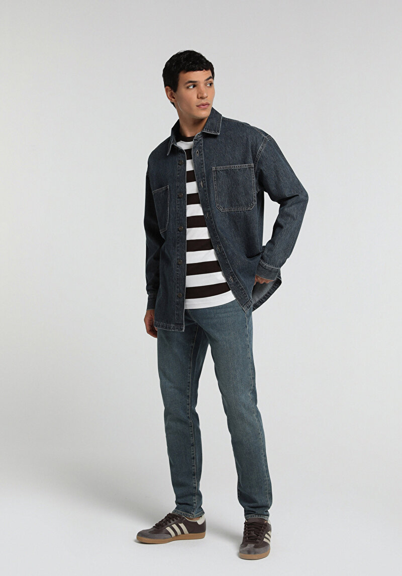 Slim Fit   Erkek Over Dyed Denim Jean Pantolon
