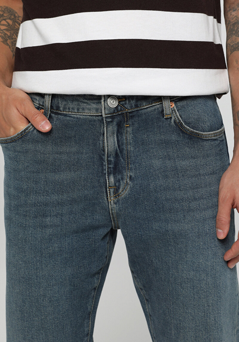 Slim Fit   Erkek Over Dyed Denim Jean Pantolon