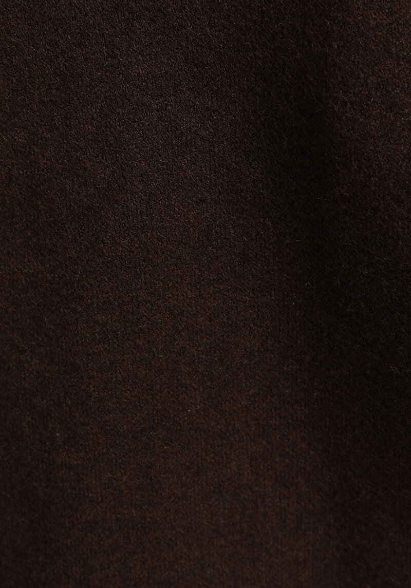 Slim Fit Polo Yaka Jakarlı Kadın Kahverengi Kısa Kol Kazak